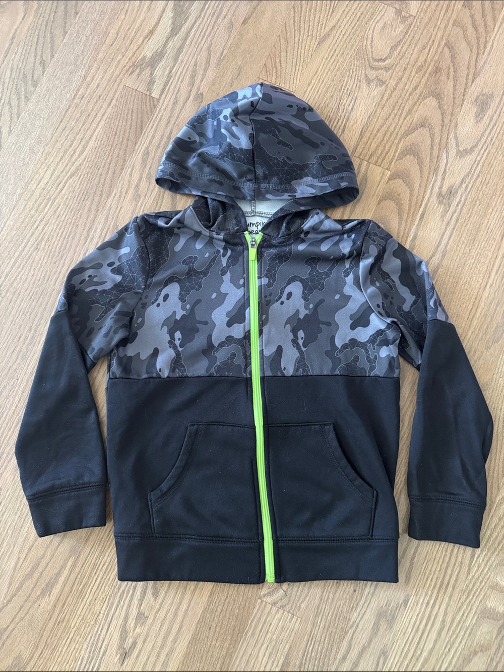 jumping beans Black & Gray Camo Hoodie with Lime Green Zipper